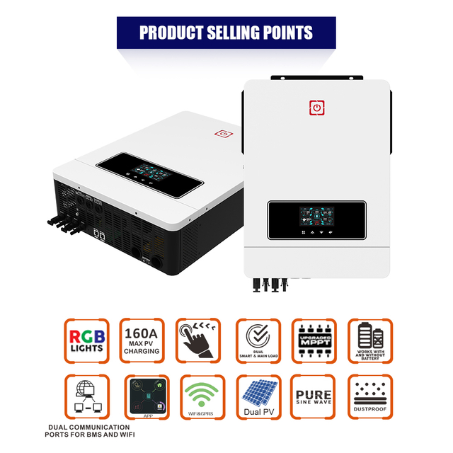 ON/OFF solar inverter MAX DUAL PV 10.2KW 160A MPPT Dual communication ports for Battery communication and Wifi communication