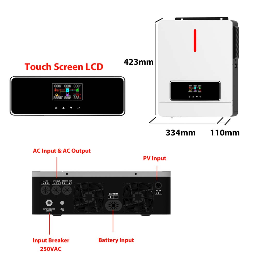 Factory ECO 3.6KW On/off Grid Solar Inverter 60-500VDC 120A MPPT Charger Controller RGB Light 